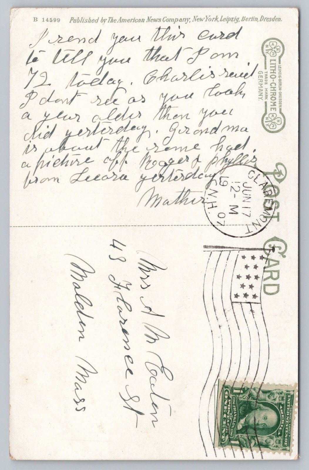 1907 Claremont NH Sugar River Valley View from Washington Street Postcard