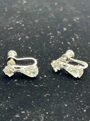 Vintage Rhinestone Earrings Teardrop Dangle LG