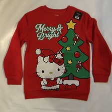 Hello Kitty Christmas Merry  Bright Sweatshirt Kids Girls Size LARGE NWT CUTE 