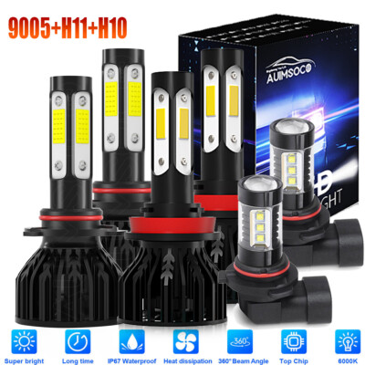 For Dodge Ram 1500 2010-2012 -8000K White LED Bulb Headlight Hi/Lo + Fog Light 6