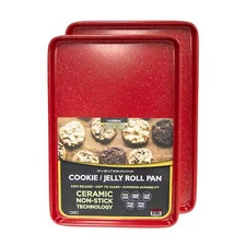 2pc Ultimate Commercial Weight 15 x 10 x 1-Inch Cookie Sheet Set Red Granite