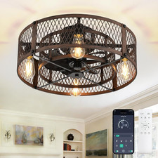 20" Rustic Flush Mount Ceiling Fan with Lights Remote Control - Walnut