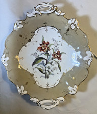Antique Samuel Alcock Porcelain Handled Dish Hand Painted Flowers Pattern 8091