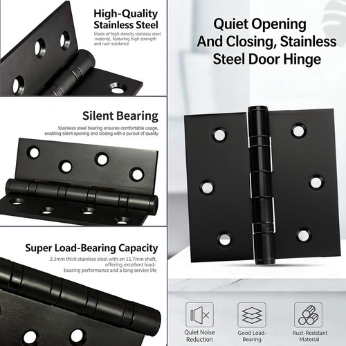 4 Pack 3.5" x 3.5" Ball Bearing Door Hinges Stainless Steel Matte Black 3.5in - Picture 3 of 20