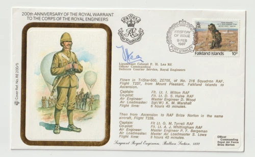 9/2/1987 Falkland Islands Flown Cover - Royal Warrant to Corps Royal Engineers#3