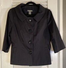 Ann Taylor Fine Italian Fabric Navy Blue 4-Button Jacket Blazer 3/4 Sleeves Sz 8