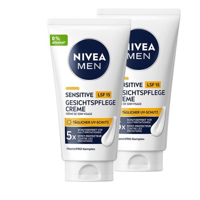 NIVEA MEN 2 x 75ml Sensitive Gesichtspflege Creme LSF 15