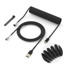 Coiled Keyboard Cable Detachable Aviator TypeC To USBA 5.9 Inch Black