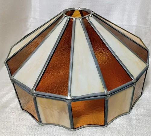 Tiffany Style Stained Glass Lamp Shade Slag Glass Amber/Cream Hanging Swag 16x9"
