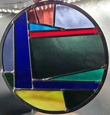 Round Multicolor Abstract Stained Textured Glass Suncatcher Thick Lead Handmade