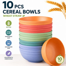 10PCS Wheat Straw Cereal Bowls Unbreakable Microwave Safe Soup Bowl Set
