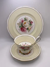 Vintage Royal Albert Milady Trio Tea Cup & Saucer + Plate Yellow Pink Roses