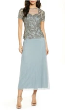 Pissaro Nights Gray Beaded Formal Gown Size 8