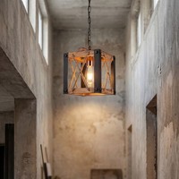 Pendelleuchte HäNgeleuchte E27 B: 20 Cm Metall Geflammtes Holz Jute Rustikal