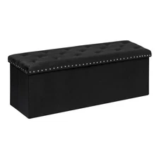 PINPLUS Black Storage Ottoman Bench with Benches Foot Rest Stool, Large Long
