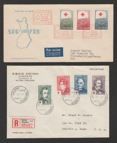 Finland 1948/57 lot of 2 Red Cross semipostal FDC