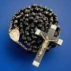 Vintage Catholic Black Milk Glass Petite Rosary, Wood Crucifix France