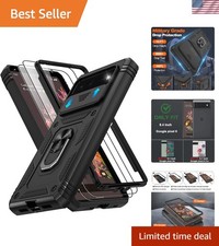 Elegant Black Google Pixel 6 Case with 2 Screen Protectors  Rotating Kickstand