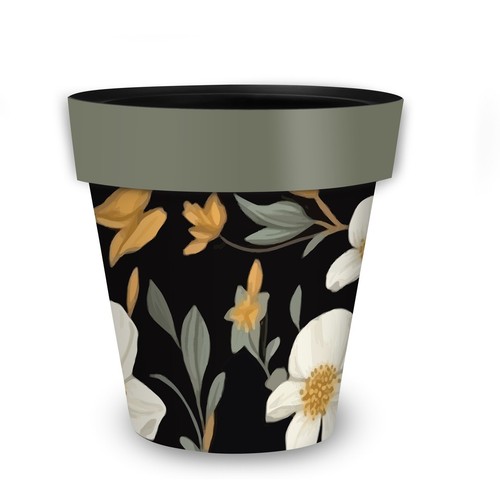 Briarwood Lane Woodcut Floral Medium Planter – Indoor/Outdoor, Multicolor, 11 Inch Plastic Pot