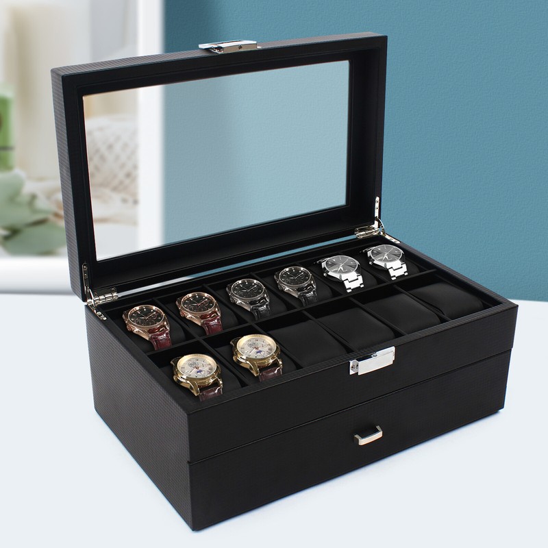 24 Slot Men Watch Display Case Large Jewelry Organizer Box Luxury Storage Holder