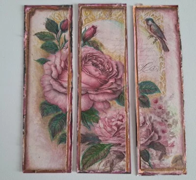 Vintage Hand Made Flower Card Bookmark Rose Garden Metallic Details Nice Gift