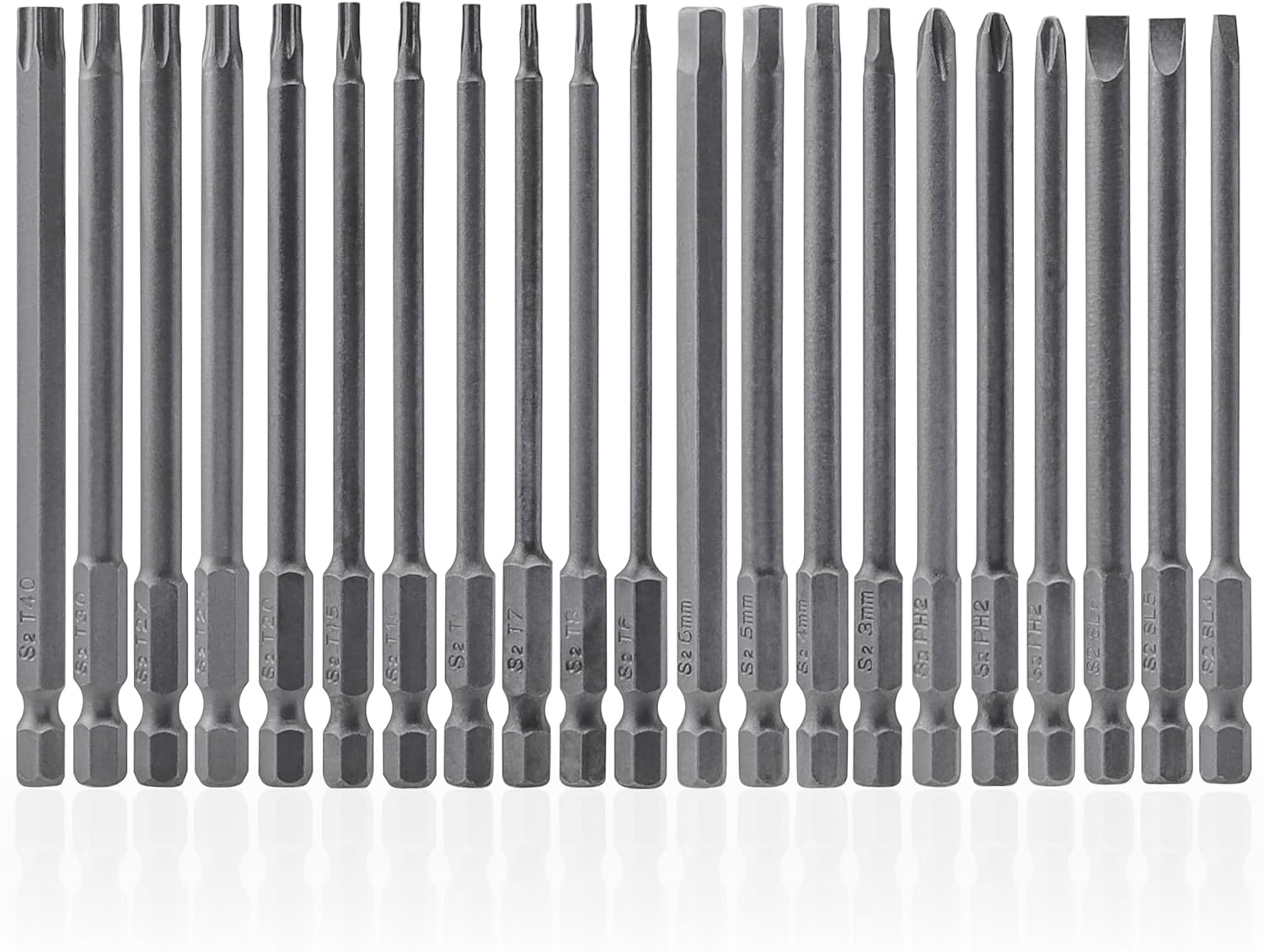 21Pcs 4-Inch Screwdriver Bit Set with Torx Phillips Slotted Hex Heads