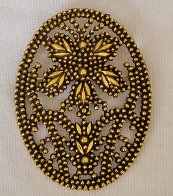 Vintage Accessocraft NYC Brooch/Pin Tiny Golden/Bronzy Beads & Openwork