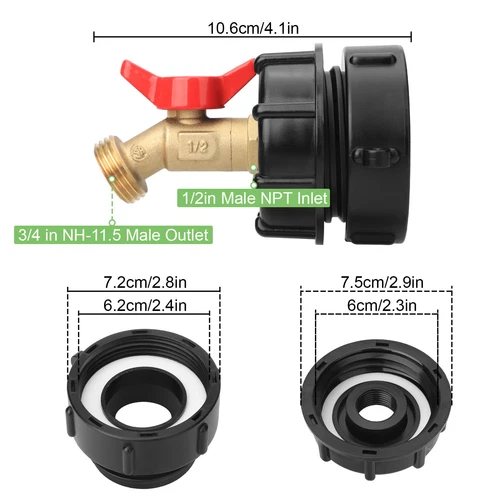 275-330 Gallonen IBC Tote Tank Adapter 2,44" Feingewinde 1/2" Außen NPT × 3/4" GHT - Bild 7 von 8