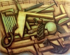 Tommervik Green Tractor Original Painting Cubist Wall Art Decor Gift Farmer