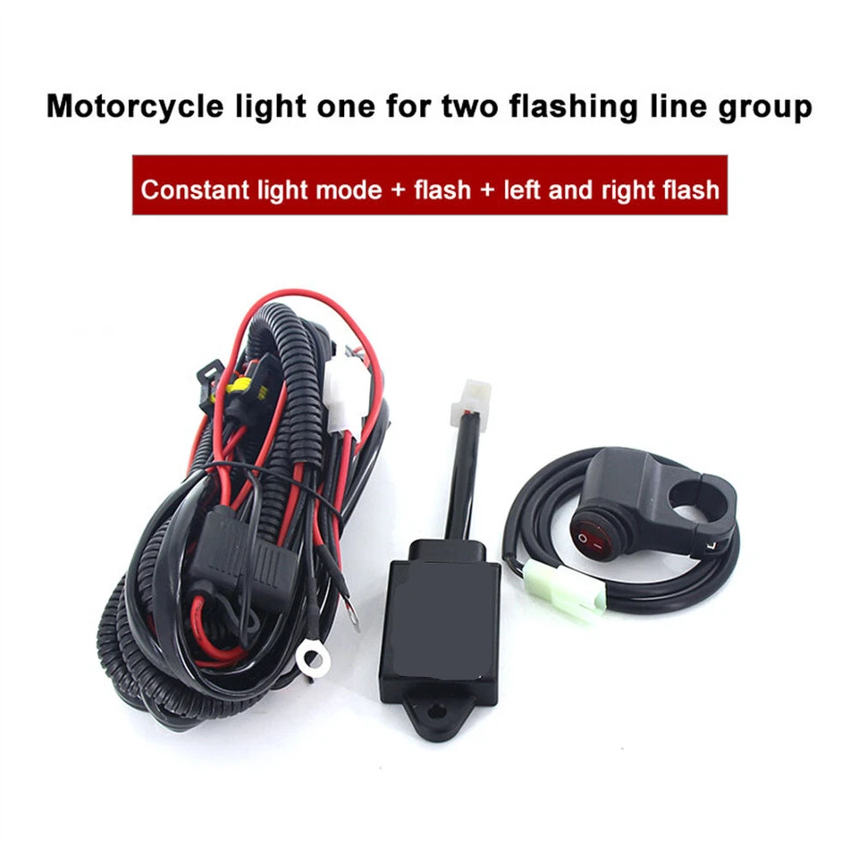 Motorcycle Wiring Harness Kit Switch Relay Fog Light Spotlight Flasher Control - Image 3 of 4