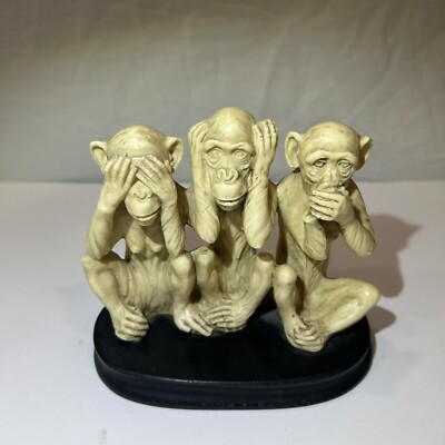 Antique ~ A. SANTINI Artist:  3 Monkeys SEE NO EVIL, HEAR NO EVIL, SPEAK NO EVIL