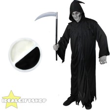 ADULTS GRIM REAPER WITH FACE PAINT AND SCYTHE HALLOWEEN FANCY DRESS COSTUME