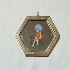QUADRO A SPECCHIO SERIGRAFATO STILE HOLLY HOBBIE SARAH KAY ESAGONALE BIMBA