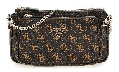 GUESS Noelle II Double Pouch Crossbody Bag Umhängetasche Brown Logo dunkelbraun