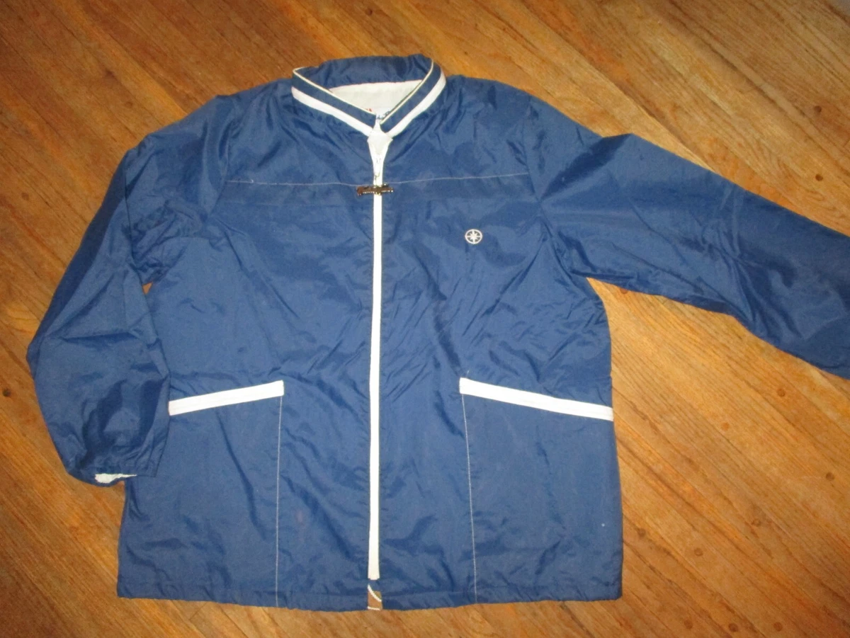 vtg NYLON WEATHER TAMER WINDBREAKER Racer Jacket Blue White Contrast Stitch  40