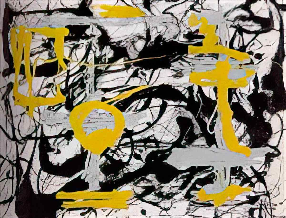 Jackson Pollock A4 Photo number 12a, 1948_ yellow, gray, black