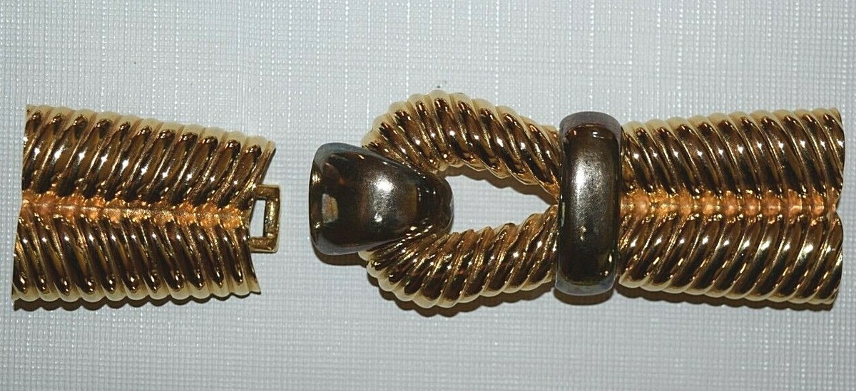 Vintage Gay Boyer 1984 2 Piece Greek Key Nugget Finish Gold Tone Belt Buckle New Gay Boyer Belt Buckle Gold Tone Metal Oversized Retro  main image 4