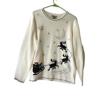 White Stag Womens Christmas Sweater with Gold Trim Size XL