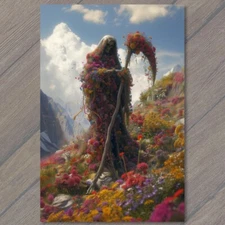Art Print Grim Reaper In Flowers Strange Weird Creepy Colorful Unusual Skeleton