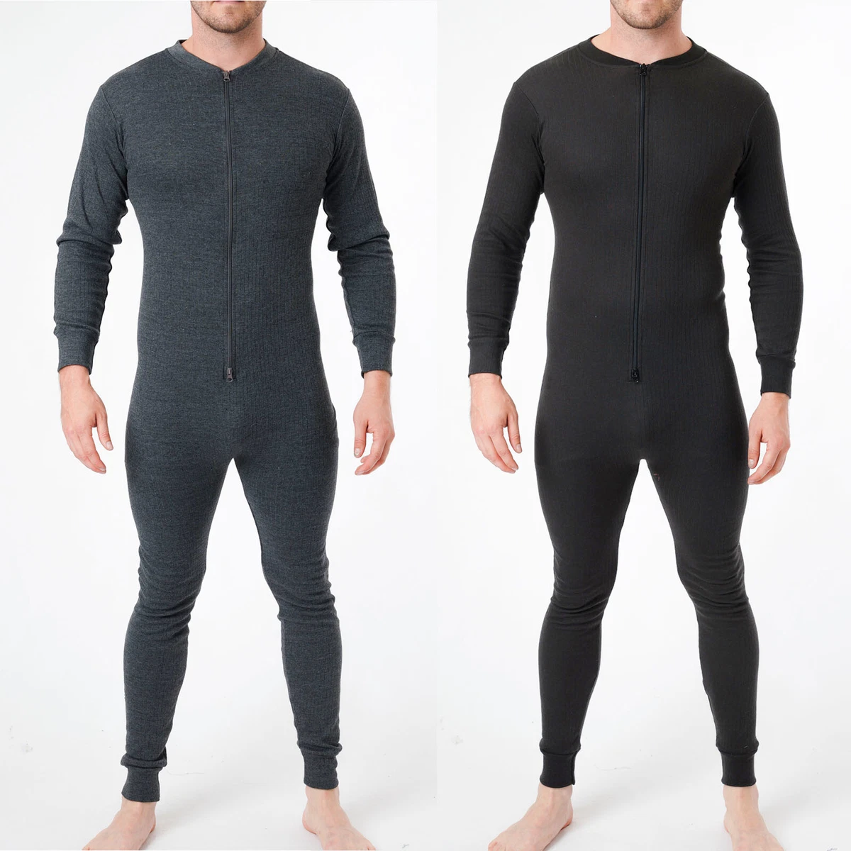 Mens Thermal Suit Zipped Underwear All In One Baselayer Bodysuit Jumpsuit  S-3XL