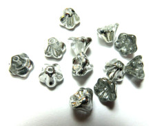 12 Pcs BELL FLOWERS 6 x 8mm CRYSTAL SILVER CZECH GLASS BEADS LOT