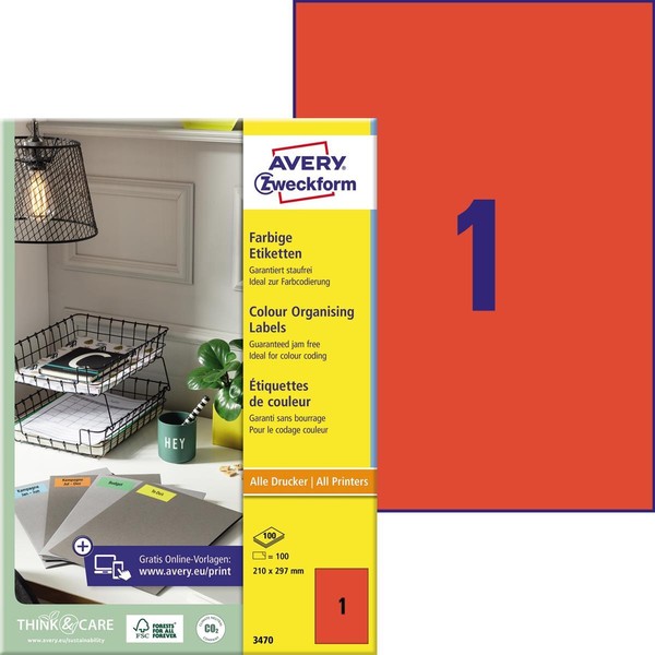 Avery Zweckform Universal-Etiketten, 210 X 297 Mm, Rot-image