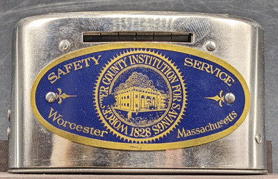 Worcester County Institution for Savings Vintage Metal Coin Bank Mass (NO KEY)
