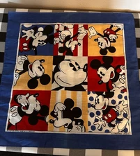 Mickey Mouse Bandana Walt Disney Vintage USA Made Handkerchief Scarf Blue Border