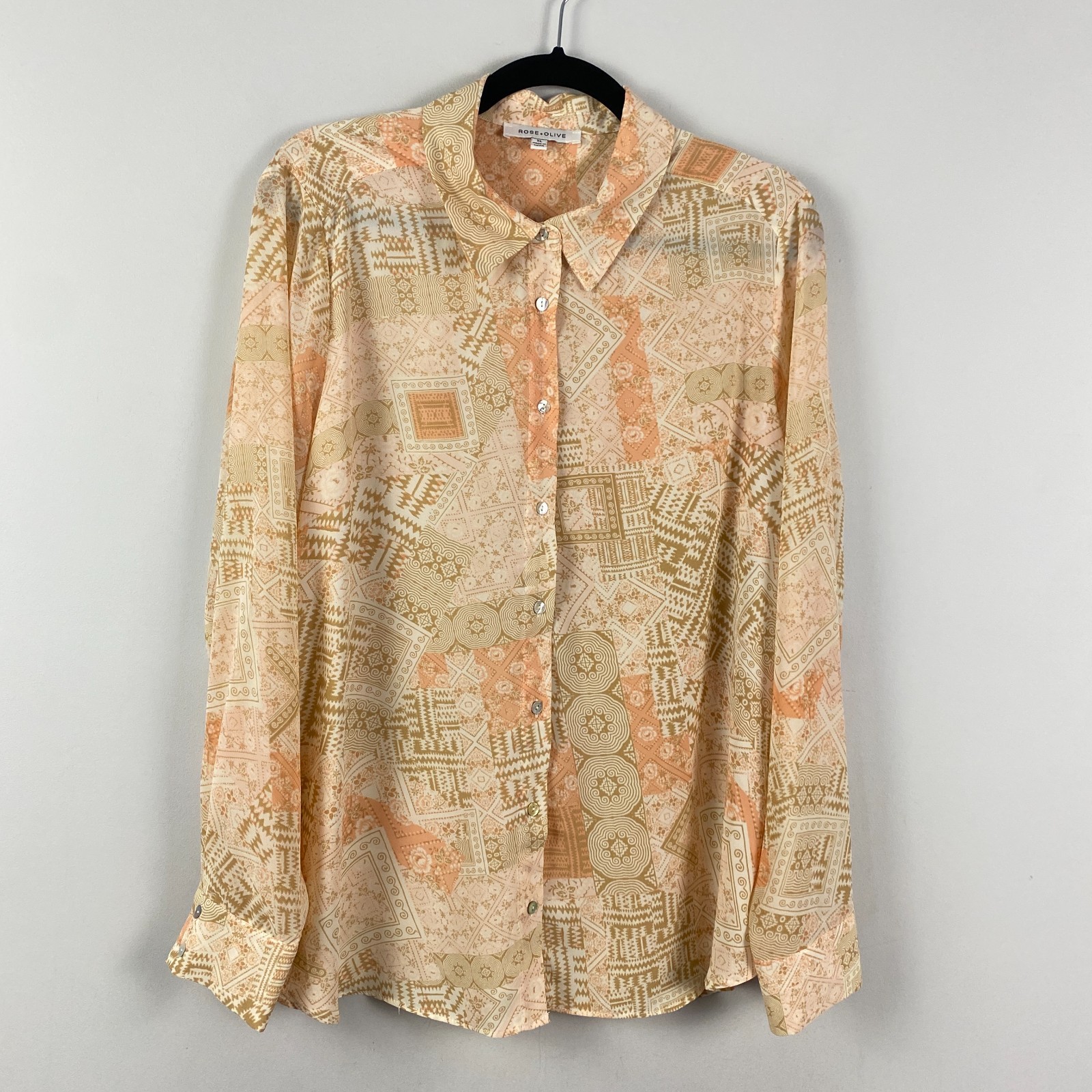 Rose + Olive Patchwork Floral Blouse Button Up Sh… - image 1