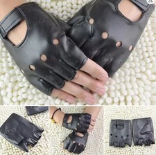 Mens Motorcycle Fingerless Leather Half Finger Driving Biker Black Gloves