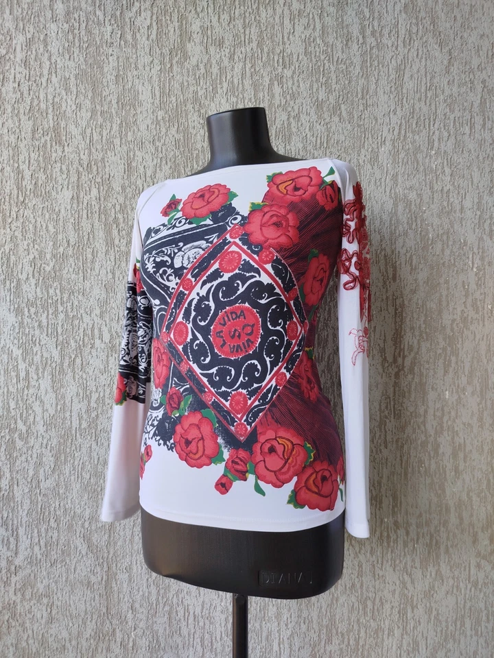 Camiseta Save The Queen Top Manga Larga Rosas Floral Bordado Vintage Y2K Talla M Foto 2 de 4