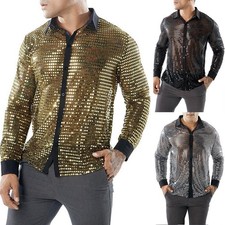 Dazzling Sequin Shirts For Men Retro 70s Disco Nightclub Tops With Sparkle