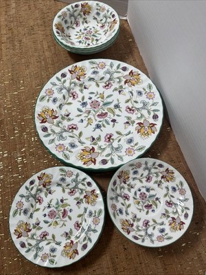 Minton Haddon Hall Bone China Floral Chintz Green Set  Of 12 Gorgeous