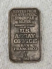 U.S. Assay Office San Francisco 1981 .999 Silver Bar 1 Troy Ounce
